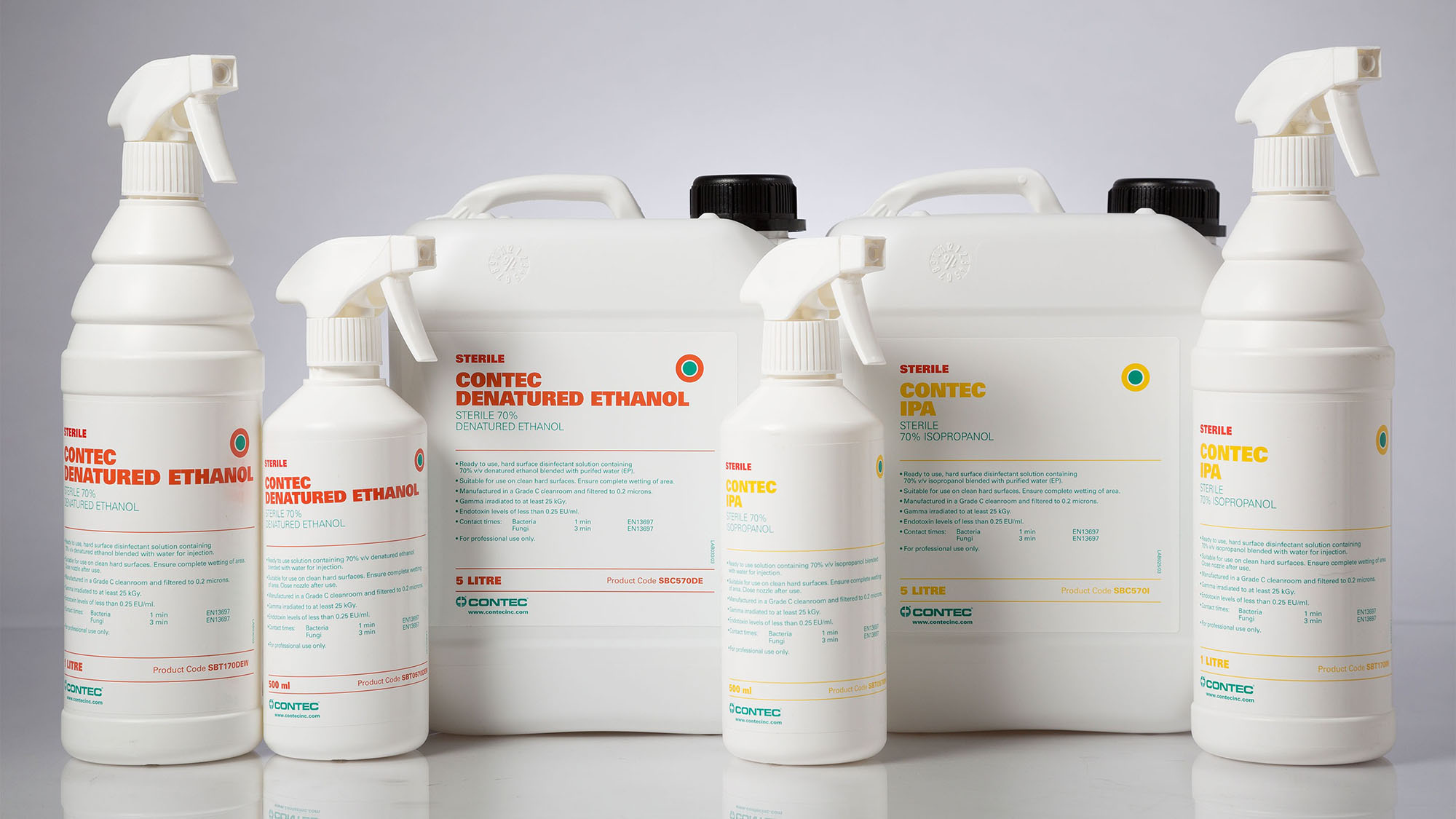 Contec inc cleaning solution in white bottles